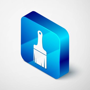 Beyaz arka planda yalıtılmış İzometrik Boya fırça simgesi. Mavi kare düğmesi. Vektör İllüstrasyonu