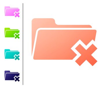 Beyaz arka planda yalıtılmış Klasör simgesini sil. Geri dönüşüm kutusu ile klasör. Silme veya hata klasörü. Bilgisayar bilgileri klasörü işaretini kapatın. Simgeyi renk düğmelerinde ayarlayın. Vektör İllüstrasyonu