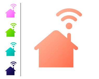 Beyaz arka plan üzerinde izole wi-fi simgesi ile Coral Smart ev. Uzaktan kumanda. Renk simgelerini ayarlayın. Vektör İllüstrasyonu