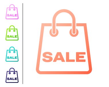 Beyaz arka plan üzerinde izole bir yazıt Satış simgesi ile Coral Shoping çanta. Çanta tabelası. Kadın çantası simgesi. Kadın çanta tabelası. Renk simgelerini ayarlayın. Vektör İllüstrasyonu