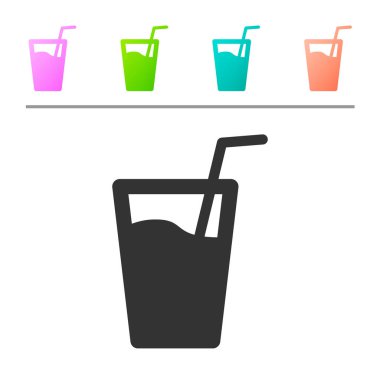 Beyaz arka plan üzerinde izole içme simgesi için su ve tüp ile Gri Cam. Soda camı. Simgeyi renk düğmelerinde ayarlayın. Vektör İllüstrasyonu