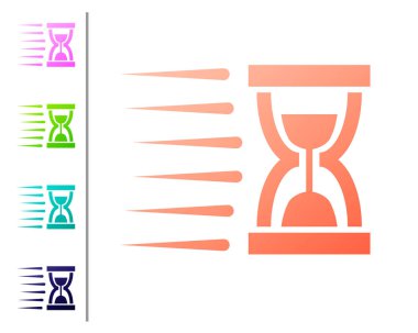 Beyaz arka plan üzerinde izole akan kum simgesi ile Coral Eski kum saati. Kum saati işareti. İş ve zaman yönetimi kavramı. Renk simgelerini ayarlayın. Vektör İllüstrasyonu