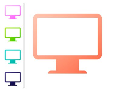 Mercan Bilgisayar monitör ekran simgesi beyaz arka planda yalıtılmış. Elektronik cihaz. Ön görüş. Simgeyi renk düğmelerinde ayarlayın. Vektör İllüstrasyonu