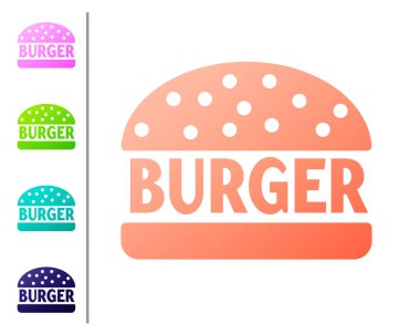 Mercan Burger simgesi beyaz arka plan üzerinde izole. Hamburger simgesi. Cheeseburger sandviç işareti. Renk simgelerini ayarlayın. Vektör İllüstrasyonu