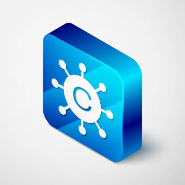 Beyaz arka planda yalıtılmış İzometrik Copywriting ağ simgesi. İçerik ağ simgesi. Telif hakkı işareti. Copywriting ağ işareti. Mavi kare düğmesi. Vektör İllüstrasyonu