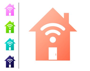 Beyaz arka plan üzerinde izole wi-fi simgesi ile Coral Smart ev. Uzaktan kumanda. Renk simgelerini ayarlayın. Vektör İllüstrasyonu