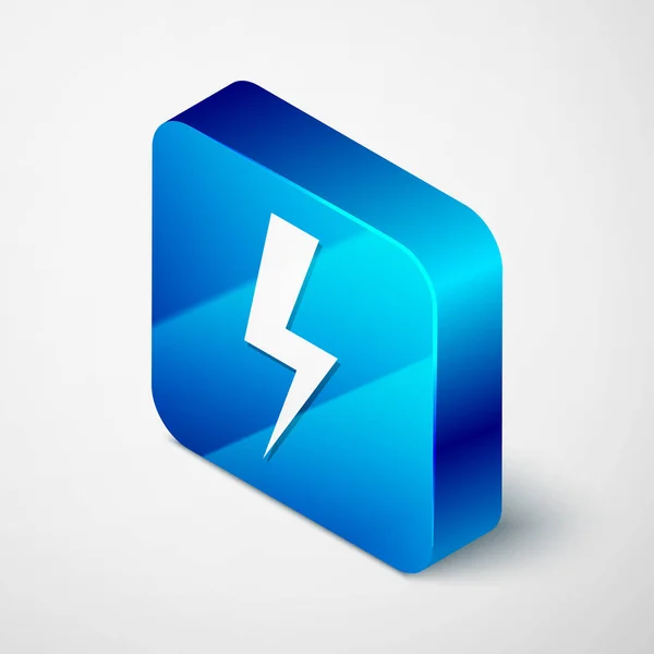 Isometric Lightning bolt icon terisolasi pada latar belakang putih. Ikon kilat. Mengisi ikon flash. Thunder bolt. Menyalakan lampu. Tombol persegi biru. Ilustrasi Vektor - Stok Vektor