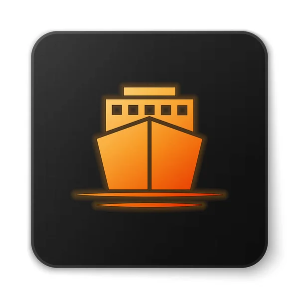 Beyaz arka planda izole turuncu parlayan gemi simgesi. Siyah kare düğmesi. Vektör Illustration — Stok Vektör