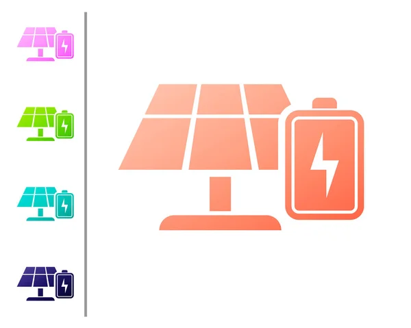 Panneau d'énergie solaire corail et icône de la batterie isolé sur fond blanc. Définir des icônes de couleur. Illustration vectorielle — Image vectorielle