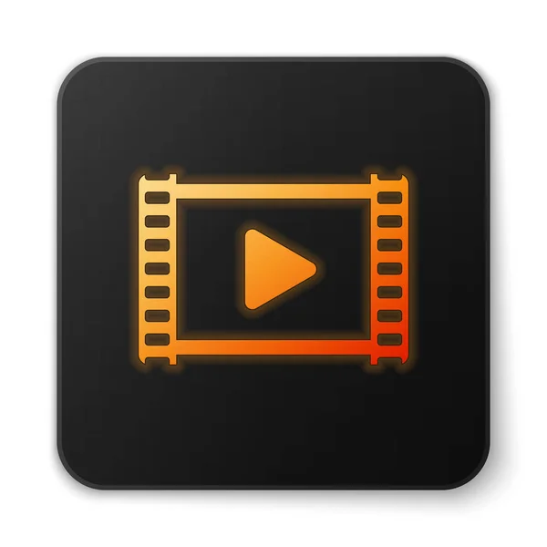 Naranja brillante Reproducir icono de vídeo aislado sobre fondo blanco. Película de tira con señal de juego. Botón cuadrado negro. Ilustración vectorial — Vector de stock