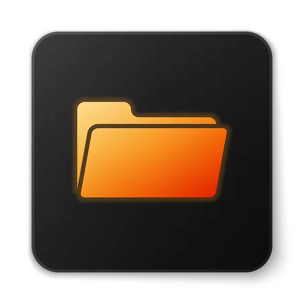 Icona della cartella luminosa arancione isolata su sfondo bianco. Pulsante quadrato nero. Illustrazione vettoriale — Vettoriale Stock