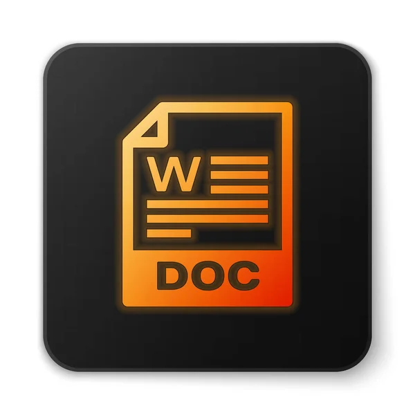 Icono de documento de archivo DOC brillante naranja. Descargar icono del botón doc aislado sobre fondo blanco. símbolo de extensión de archivo DOC. Botón cuadrado negro. Ilustración vectorial — Vector de stock