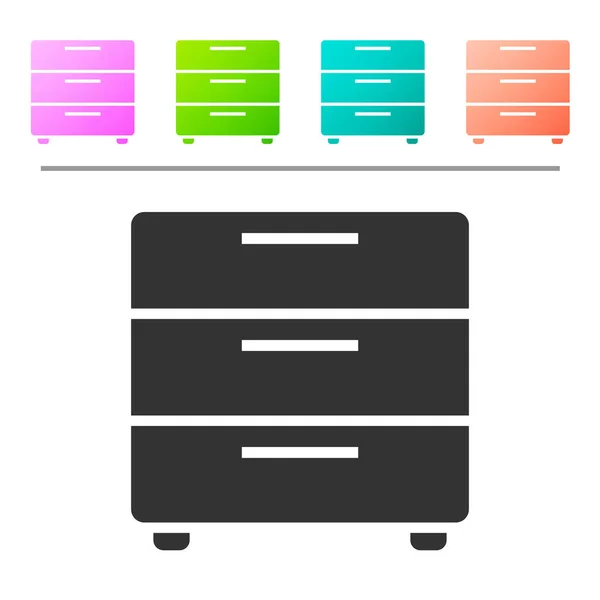 Graue Möbel Nachttisch Symbol isoliert auf weißem Hintergrund. setzen Sie das Symbol in Farbknöpfen. Vektorillustration — Stockvektor