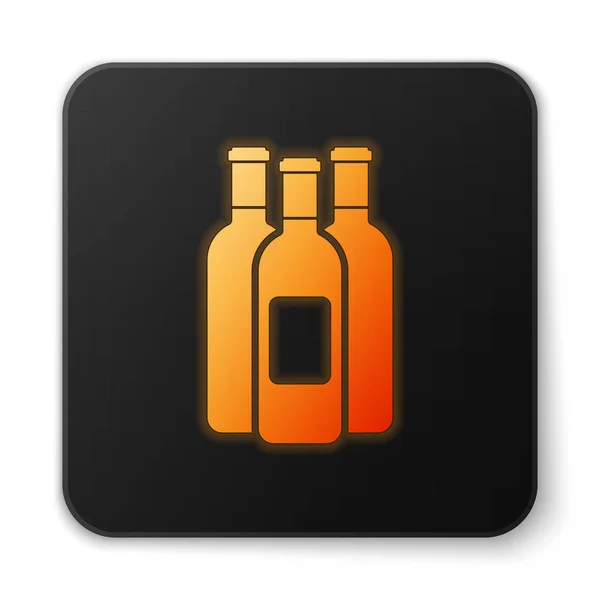 Naranja brillante Botellas de vino icono aislado sobre fondo blanco. Botón cuadrado negro. Ilustración vectorial — Vector de stock