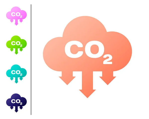 Coral CO2 emissions in cloud icon isolated on white background. Carbon dioxide formula symbol, smog pollution concept, environment concept. Set color icons. Vector Illustration — Stock Vector