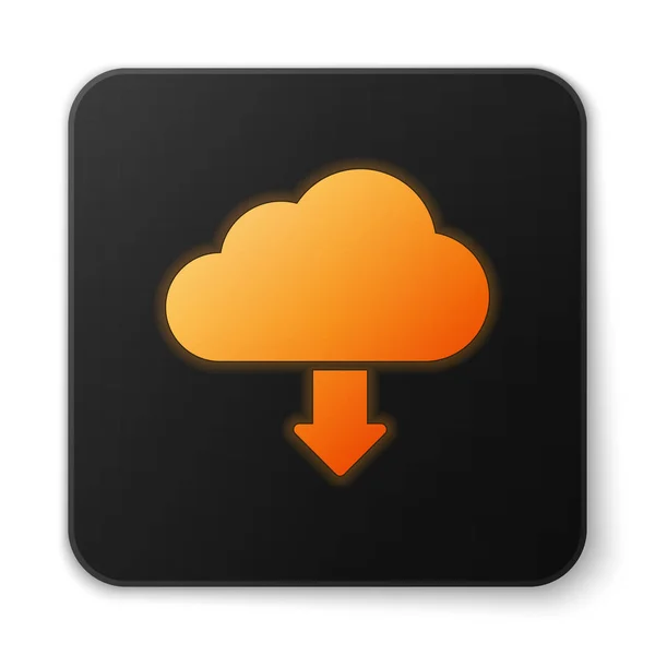 Naranja brillante nube icono de descarga aislado sobre fondo blanco. Botón cuadrado negro. Ilustración vectorial — Vector de stock