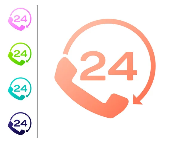 Coral Telephone 24 hours support icon isolated on white background. All-day customer support call-center. Full time call services. Set icon in color buttons. Vector Illustration — Stock Vector