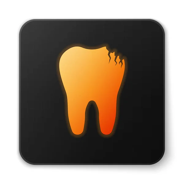 Icono de diente roto brillante naranja aislado sobre fondo blanco. Icono problema dental. Símbolo de cuidado dental. Botón cuadrado negro. Ilustración vectorial — Archivo Imágenes Vectoriales