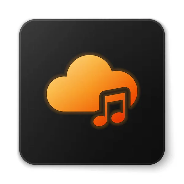 Icône de service de streaming de musique orange rayonnante isolée sur fond blanc. Cloud Computing sonore, streaming multimédia en ligne, chanson en ligne, onde audio. Bouton carré noir. Illustration vectorielle — Image vectorielle