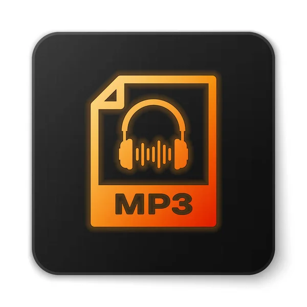 Orange leuchtende mp3-Datei Dokument-Symbol. mp3-Symbol auf weißem Hintergrund isoliert herunterladen. mp3 Musikformat Zeichen. mp3-Dateisymbol. schwarzer quadratischer Knopf. Vektorillustration — Stockvektor