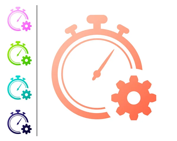 Coral Time Management ícone isolado no fundo branco. Relógio e sinal de marcha. Símbolo de produtividade. Definir ícones de cor. Ilustração vetorial —  Vetores de Stock