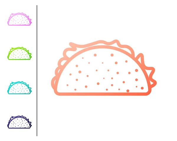 Koralle Taco mit Tortilla-Symbol isoliert auf weißem Hintergrund. traditionelles mexikanisches Fast Food. Farbsymbole setzen. Vektorillustration — Stockvektor