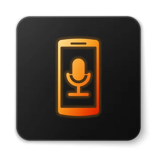 Icône d'enregistrement mobile orange brillant isolée sur fond blanc. Téléphone portable avec microphone. Interface smartphone de l'application enregistreur vocal. Bouton carré noir. Illustration vectorielle — Image vectorielle