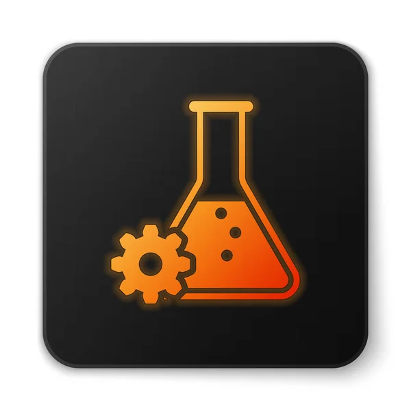 Orange glowing Bioengineering icon isolated on white background. Element of genetics and bioengineering icon. Biology, molecule, chemical icon. Black square button. Vector Illustration — Stock Vector