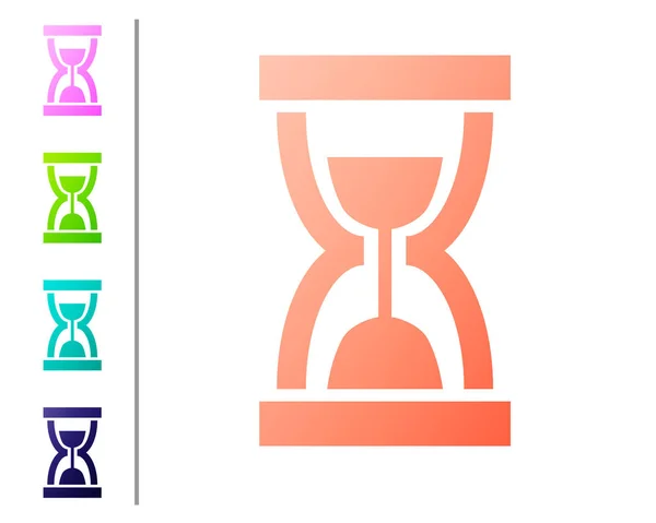 Reloj de arena antiguo de coral con icono de arena que fluye aislado sobre fondo blanco. Señal de reloj de arena. Concepto de negocio y gestión del tiempo. Establecer iconos de color. Ilustración vectorial — Vector de stock