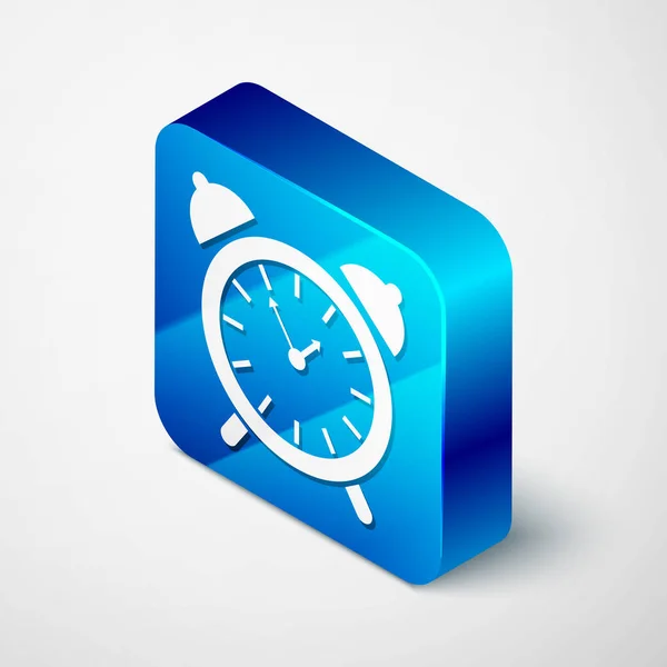 Isometrica icona dell'orologio di allarme isolato su sfondo bianco. Svegliati, svegliati. Segnale orario. Pulsante quadrato blu. Illustrazione vettoriale — Vettoriale Stock