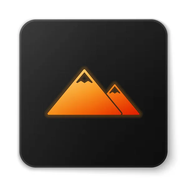 Orange leuchtende Berge auf weißem Hintergrund. Symbol für Sieg oder Erfolg. schwarzer quadratischer Knopf. Vektorillustration — Stockvektor