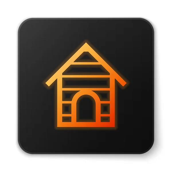 Orange glowing Dog house icon isolated on white background. Dog kennel. Black square button. Vector Illustration — Stock Vector