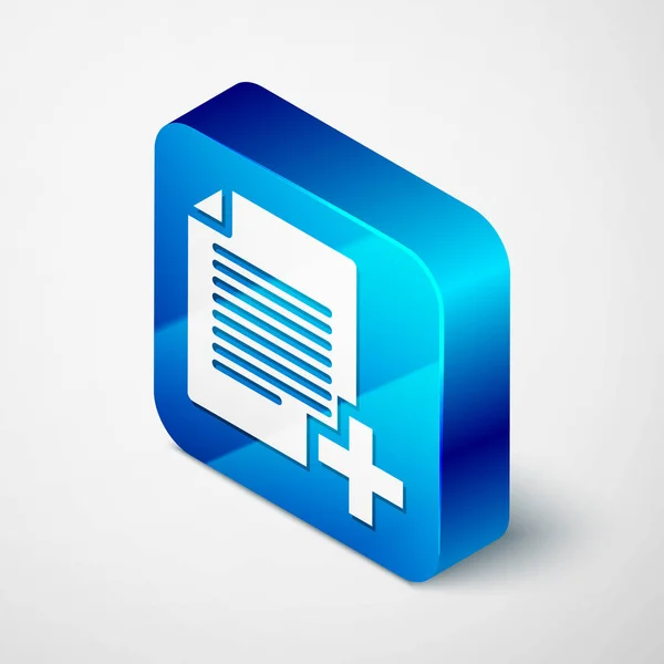 Isometrisches neues Dateisymbol auf weißem Hintergrund hinzufügen. Dokument-Symbol kopieren. blauer quadratischer Knopf. Vektorillustration — Stockvektor