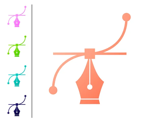 Coral Bezier curva ícone isolado no fundo branco. Ícone de caneta ferramenta. Definir ícones de cor. Ilustração vetorial — Vetor de Stock