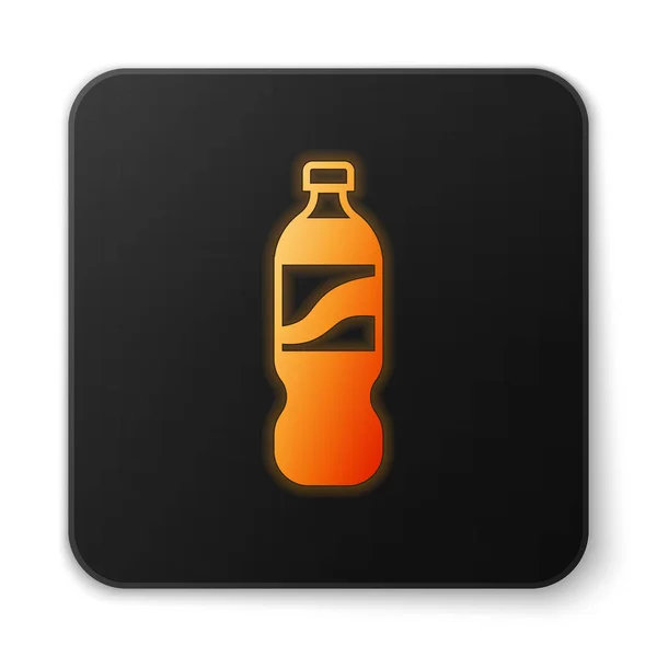 Orange glühende Flasche Wasser Symbol isoliert auf weißem Hintergrund. Soda Aqua Drink Zeichen. schwarzer quadratischer Knopf. Vektorillustration — Stockvektor