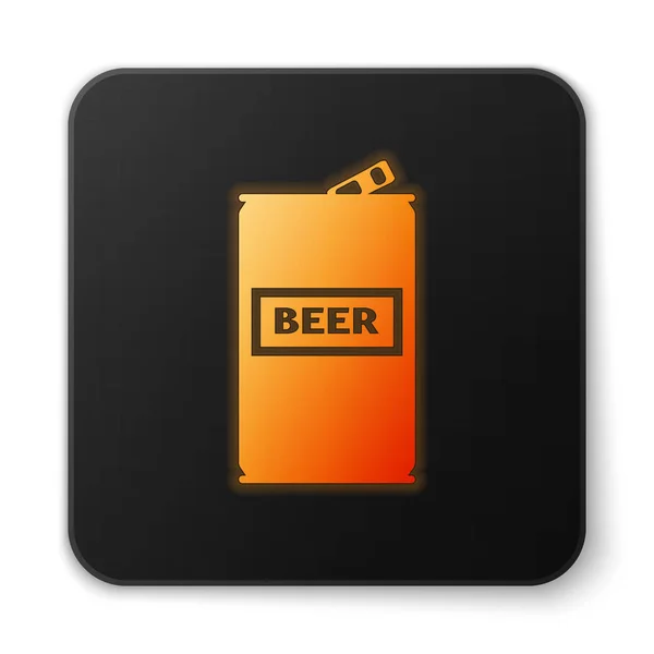 Πορτοκαλί λαμπερή μπύρα μπορεί να απομονωθεί σε λευκό φόντο. Μαύρο τετράγωνο κουμπί. Απεικόνιση διανυσματικών φορέων — Διανυσματικό Αρχείο