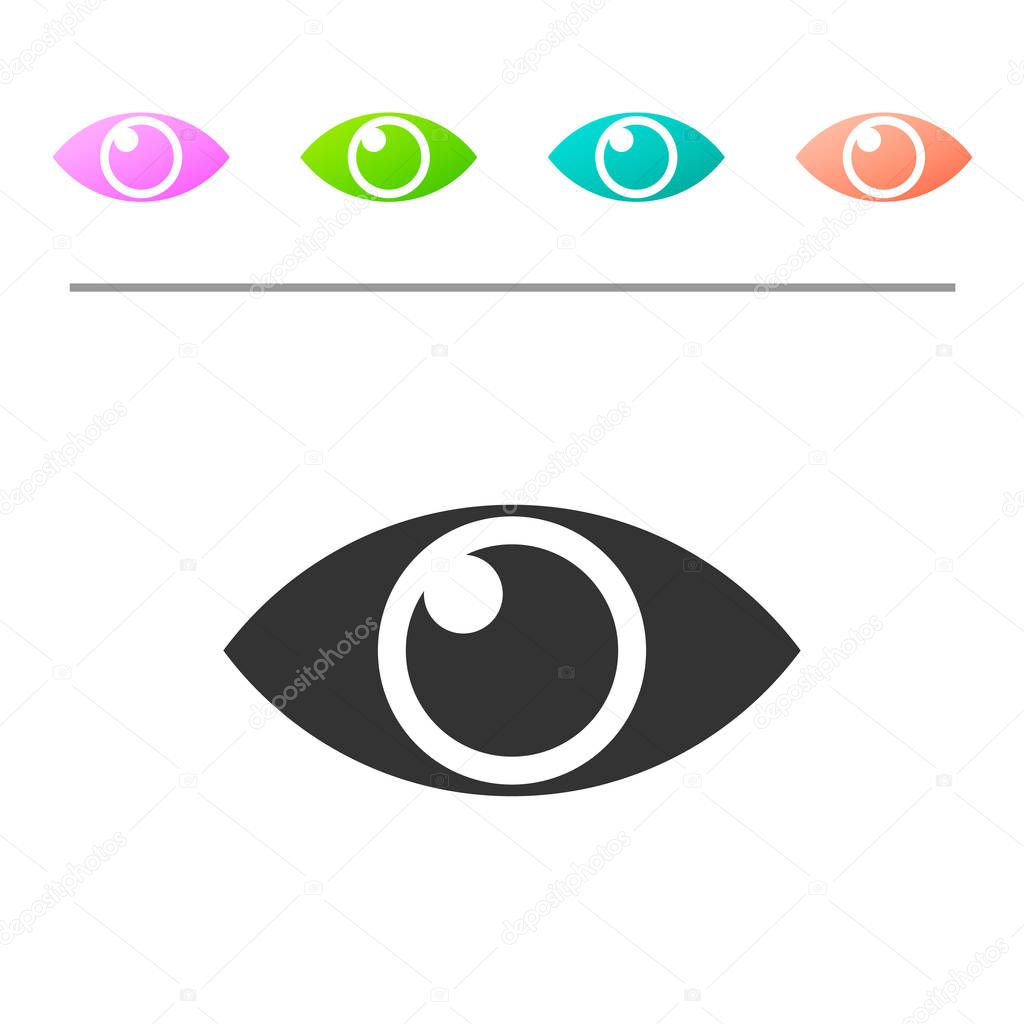 Grey Eye icon isolated on white background. Set icon in color buttons. Vector Illustration