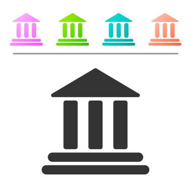 Gri Bank bina simgesi beyaz arka plan üzerinde izole. Simgeyi renk düğmelerinde ayarlayın. Vektör İllüstrasyonu