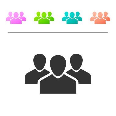 Gri Kullanıcılar grup simgesi beyaz arka planda yalıtılmış. Kişi grubu simgesi. İş avatarı simgesi - kullanıcı profil simgesi. Simgeyi renk düğmelerinde ayarlayın. Vektör İllüstrasyonu