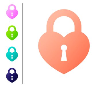 Mercan Kalesi beyaz arka plan üzerinde izole bir kalp simgesi şeklinde. Kilitli Kalp. Aşk sembolü ve anahtar deliği işareti. Renk simgelerini ayarlayın. Vektör İllüstrasyonu