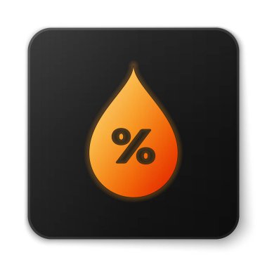 Turuncu parlayan Su damla yüzdesi simgesi beyaz arka plan üzerinde izole. Nem analizi. Siyah kare düğme. Vektör İllüstrasyonu