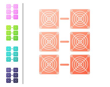 Mercan Madencilik çiftlik simgesi beyaz arka plan üzerinde izole. Kripto para madenciliği, blockchain teknolojisi, bitcoin, dijital para piyasası, kripto para cüzdanı. Renk simgelerini ayarlayın. Vektör İllüstrasyonu
