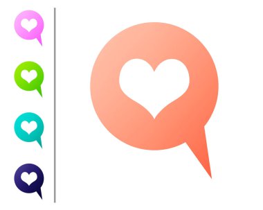 Konuşma kabarcık simgesi beyaz arka plan üzerinde izole Coral Heart. Mesaj kabarcığındaki kalp şekli. Aşk işareti. Sevgililer günü sembolü. Simgeyi renk düğmelerinde ayarlayın. Vektör İllüstrasyonu