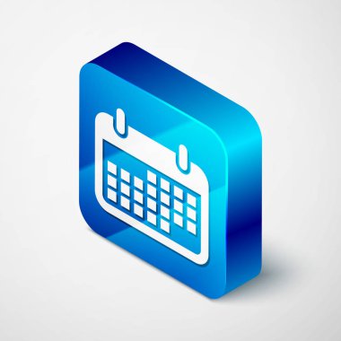 Beyaz arka planda yalıtılmış İzometrik Takvim simgesi. Mavi kare düğmesi. Vektör İllüstrasyonu