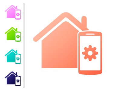 Coral Smart home - beyaz arka planda yalıtılmış uzaktan kumanda sistemi simgesi. Renk simgelerini ayarlayın. Vektör İllüstrasyonu