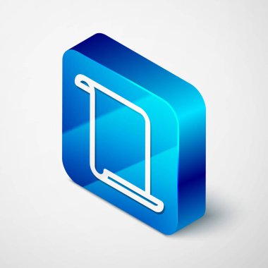 Beyaz arka planda yalıtılmış izometrik kağıt kaydırma simgesi. Tuval kaydırma işareti. Mavi kare düğmesi. Vektör Illustration