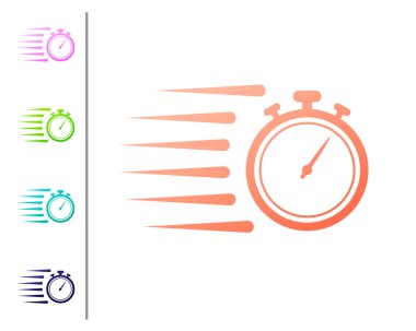 Beyaz arka planda izole mercan Stopwatch simgesi. Zaman Zamanlayıcısı işareti. Kronometre işareti. Renk simgeleri ayarlayın. Vektör Illustration