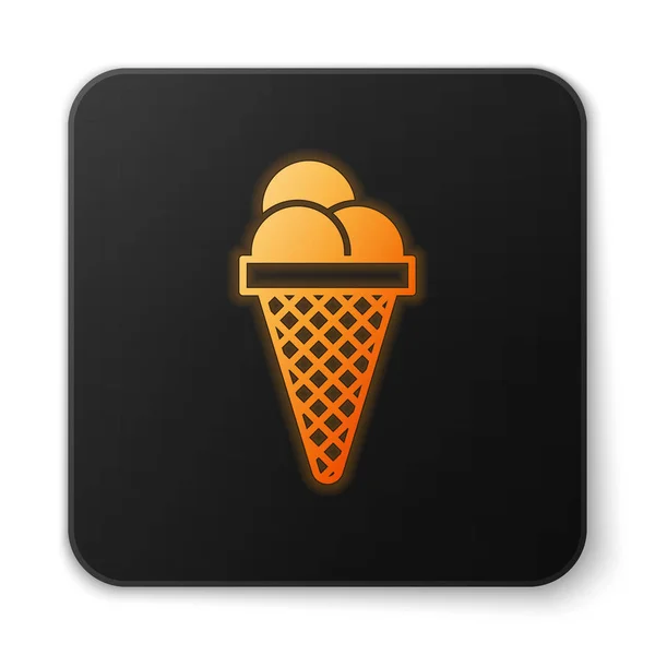 Oranžová zářící Zmrzlina ve ikoně vaflových hlávek izolovaná na bílém pozadí. Sladký symbol. Černé čtvercové tlačítko. Vektorová ilustrace — Stockový vektor