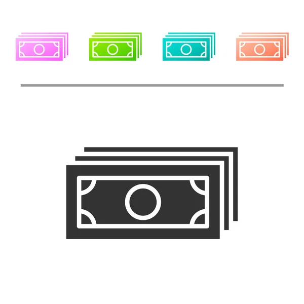 Γκρι στοίβες χαρτί χρημάτων βιβλίο μετρητών απομονώνεται σε λευκό φόντο. Τα χαρτονομίσματα των χρημάτων στοίβες. Το νόμισμα του νομοσχεδίου. Ορισμός εικονιδίου σε έγχρωμα κουμπιά. Απεικόνιση διανυσματικών φορέων — Διανυσματικό Αρχείο
