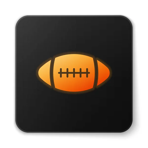 Icono de pelota de fútbol americano brillante naranja aislado sobre fondo blanco. Botón cuadrado negro. Ilustración vectorial — Archivo Imágenes Vectoriales